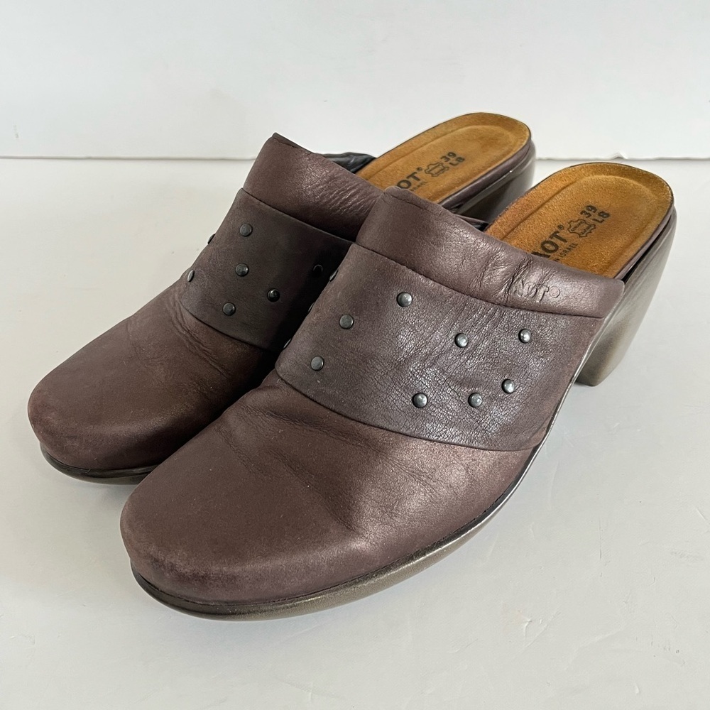 Naot Brown Bronze Leather Studded Clogs Women's Size 39